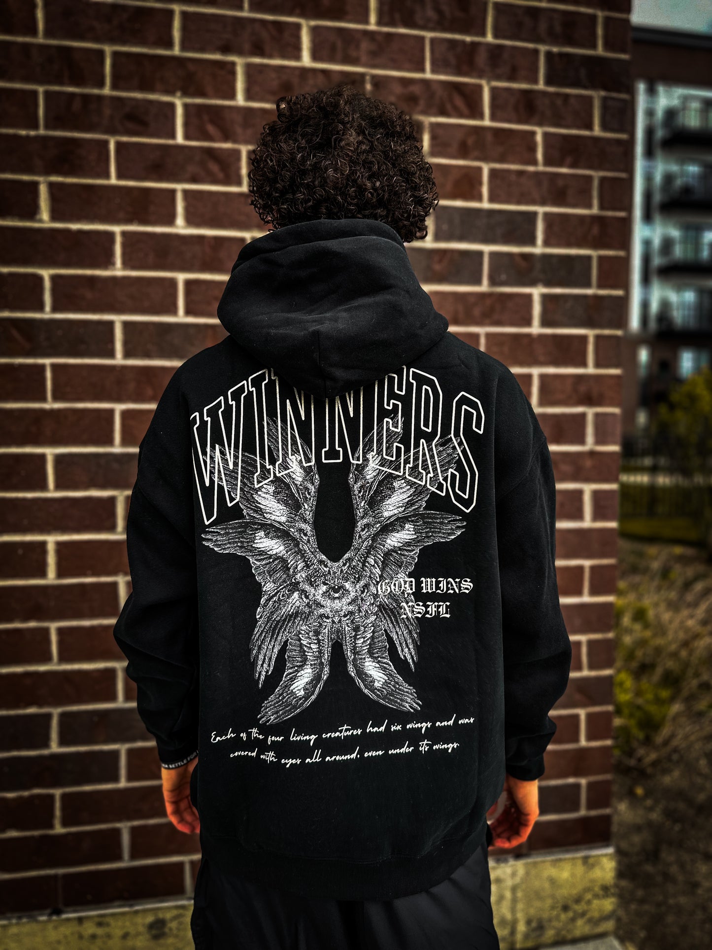 GOD WINS "PREMIUM" OVERSIZED HOODIE IN NOIR