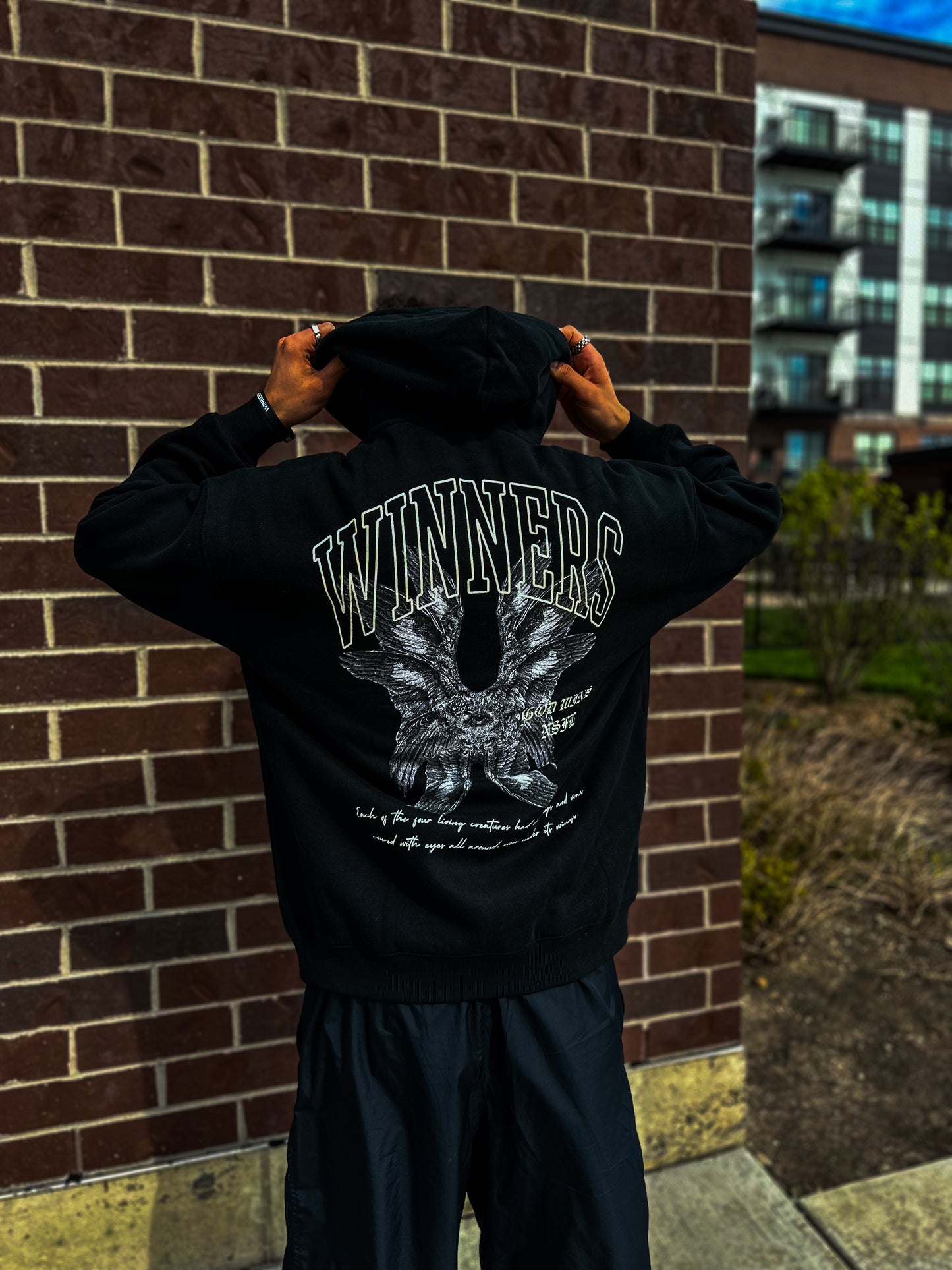GOD WINS "PREMIUM" OVERSIZED HOODIE IN NOIR