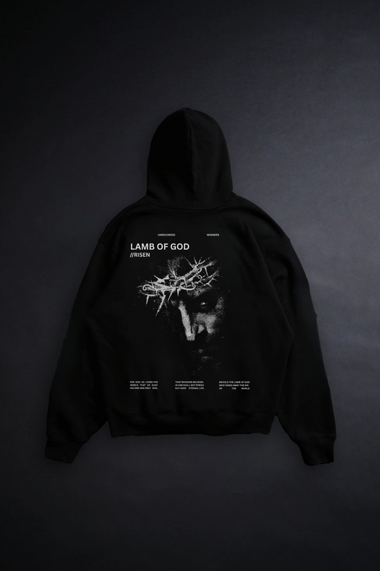 LAMB OF GOD "PREMIUM" OVERSIZED HOODIE IN NOIR